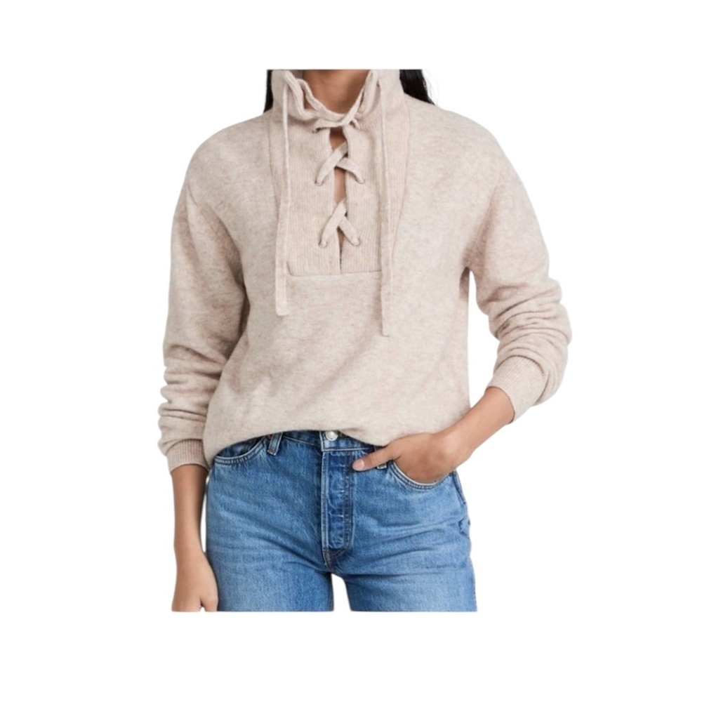 Scotch & Soda Lace Up Neck Wool Blend Knit Sweater in Tan Size Small.